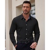Men’s Oxford Stretch Shirt Casual Long Sleeve Button Down Dress Shirt | Contrast Collar Cuffs, Formal Casual, Easy Care, Stretch Comfort, Regular Fit, for Wedding Vacation Work Office Weekend(Black)