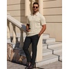Mens Polo Shirts Short Sleeve Knit Stretch Lightweight Casual Summer Shirt | Breathable Wrinkle Free, No Shrinkage No Deformation, Knit Pleated Textured Design, Regular Fit， Vacation Wedding Business(Cream)