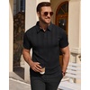 Mens Polo Shirts Short Sleeve Knit Stretch Lightweight Casual Summer Shirt | Breathable Wrinkle Free, No Shrinkage No Deformation, Knit Pleated Textured Design, Regular Fit， Vacation Wedding Business(Black)