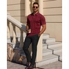 Mens Polo Shirts Short Sleeve Knit Stretch Lightweight Casual Summer Shirt | Breathable Wrinkle Free, No Shrinkage No Deformation, Knit Pleated Textured Design, Regular Fit， Vacation Wedding Business(Burgundy)