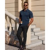 Mens Polo Shirts Short Sleeve Knit Stretch Lightweight Casual Summer Shirt | Breathable Wrinkle Free, No Shrinkage No Deformation, Knit Pleated Textured Design, Regular Fit， Vacation Wedding Business(Navy Blue)