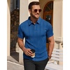 Mens Polo Shirts Short Sleeve Knit Stretch Lightweight Casual Summer Shirt | Breathable Wrinkle Free, No Shrinkage No Deformation, Knit Pleated Textured Design, Regular Fit， Vacation Wedding Business(Royal Blue)