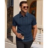 Mens Polo Shirts Short Sleeve Knit Stretch Lightweight Casual Summer Shirt | Breathable Wrinkle Free, No Shrinkage No Deformation, Knit Pleated Textured Design, Regular Fit， Vacation Wedding Business(Navy Blue)