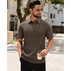 Mens Polo Shirts Short Sleeve Knit Stretch Lightweight Casual Summer Shirt | Breathable Wrinkle Free, No Shrinkage No Deformation, Knit Pleated Textured Design, Regular Fit， Vacation Wedding Business(Brown)