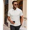 Mens Polo Shirts Short Sleeve Knit Stretch Lightweight Casual Summer Shirt | Breathable Wrinkle Free, No Shrinkage No Deformation, Knit Pleated Textured Design, Regular Fit， Vacation Wedding Business(White)