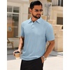 Mens Polo Shirts Short Sleeve Knit Stretch Lightweight Casual Summer Shirt | Breathable Wrinkle Free, No Shrinkage No Deformation, Knit Pleated Textured Design, Regular Fit， Vacation Wedding Business(Blue)
