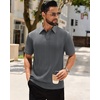 Mens Polo Shirts Short Sleeve Knit Stretch Lightweight Casual Summer Shirt | Breathable Wrinkle Free, No Shrinkage No Deformation, Knit Pleated Textured Design, Regular Fit， Vacation Wedding Business(Grey)