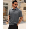 Mens Polo Shirts Short Sleeve Knit Stretch Lightweight Casual Summer Shirt | Breathable Wrinkle Free, No Shrinkage No Deformation, Knit Pleated Textured Design, Regular Fit， Vacation Wedding Business(Grey)