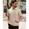 Mens Polo Shirts Short Sleeve Knit Stretch Lightweight Casual Summer Shirt | Breathable Wrinkle Free, No Shrinkage No Deformation, Knit Pleated Textured Design, Regular Fit， Vacation Wedding Business(Tan)
