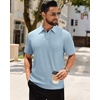 Mens Polo Shirts Short Sleeve Knit Stretch Lightweight Casual Summer Shirt | Breathable Wrinkle Free, No Shrinkage No Deformation, Knit Pleated Textured Design, Regular Fit， Vacation Wedding Business(Blue)