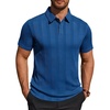 Mens Polo Shirts Short Sleeve Knit Stretch Lightweight Casual Summer Shirt | Breathable Wrinkle Free, No Shrinkage No Deformation, Knit Pleated Textured Design, Regular Fit， Vacation Wedding Business(Royal Blue)