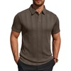 Mens Polo Shirts Short Sleeve Knit Stretch Lightweight Casual Summer Shirt | Breathable Wrinkle Free, No Shrinkage No Deformation, Knit Pleated Textured Design, Regular Fit， Vacation Wedding Business(Brown)