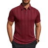 Mens Polo Shirts Short Sleeve Knit Stretch Lightweight Casual Summer Shirt | Breathable Wrinkle Free, No Shrinkage No Deformation, Knit Pleated Textured Design, Regular Fit， Vacation Wedding Business(Burgundy)
