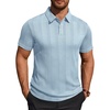 Mens Polo Shirts Short Sleeve Knit Stretch Lightweight Casual Summer Shirt | Breathable Wrinkle Free, No Shrinkage No Deformation, Knit Pleated Textured Design, Regular Fit， Vacation Wedding Business(Blue)