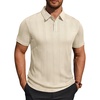 Mens Polo Shirts Short Sleeve Knit Stretch Lightweight Casual Summer Shirt | Breathable Wrinkle Free, No Shrinkage No Deformation, Knit Pleated Textured Design, Regular Fit， Vacation Wedding Business(Cream)