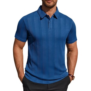 Mens Polo Shirts Short Sleeve Knit Stretch Lightweight Casual Summer Shirt | Breathable Wrinkle Free, No Shrinkage No Deformation, Knit Pleated Textured Design, Regular Fit， Vacation Wedding Business(Royal Blue)