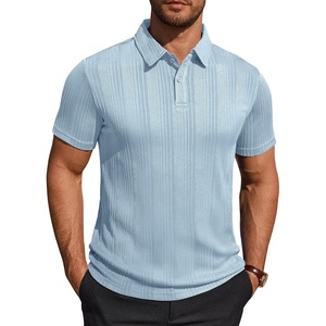 Mens Polo Shirts Short Sleeve Knit Stretch Lightweight Casual Summer Shirt | Breathable Wrinkle Free, No Shrinkage No Deformation, Knit Pleated Textured Design, Regular Fit， Vacation Wedding Business(Blue)