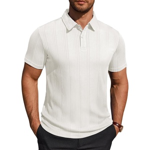 Mens Polo Shirts Short Sleeve Knit Stretch Lightweight Casual Summer Shirt | Breathable Wrinkle Free, No Shrinkage No Deformation, Knit Pleated Textured Design, Regular Fit， Vacation Wedding Business(White)