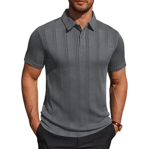 Mens Polo Shirts Short Sleeve Knit Stretch Lightweight Casual Summer Shirt | Breathable Wrinkle Free, No Shrinkage No Deformation, Knit Pleated Textured Design, Regular Fit， Vacation Wedding Business(Grey)