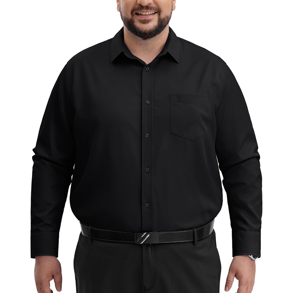 image:imageAlimens amp Gentle Big and Tall Dress Shirts for Men with Pocket2XL6XL BT  4Way StretchWrinkleFreeSoftBreathableBusiness CasualOffice WorkWeddingFormal EventInterviewPolyester SpandexBlack