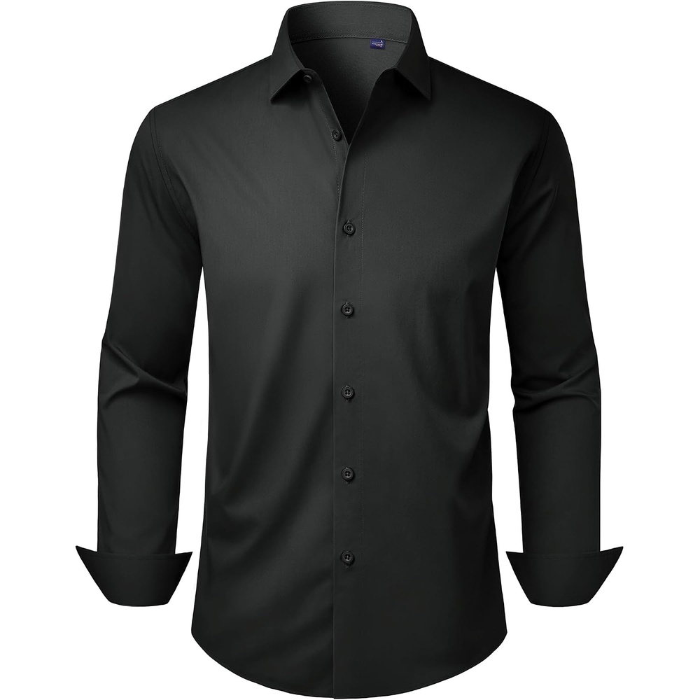 image:imageMens Dress Shirts Long Sleeve Stretch Wrinkle Free Work Button Down Shirt Business Formal Office Wedding Stretch Cotton Solid Fabric To Easy Care Breathable Comfortable Spread Collar Regular FitBlack