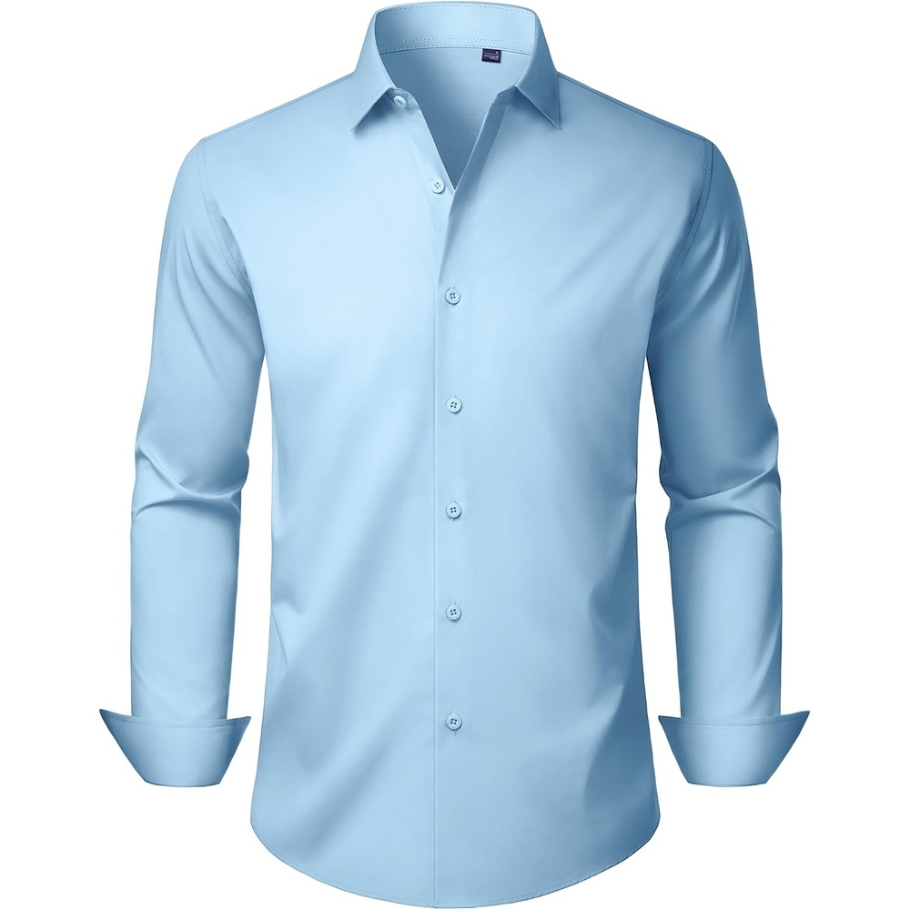 image:imageMens Dress Shirts Long Sleeve Stretch Wrinkle Free Work Button Down Shirt Business Formal Office Wedding Stretch Cotton Solid Fabric To Easy Care Breathable Comfortable Spread Collar Regular FitBlue
