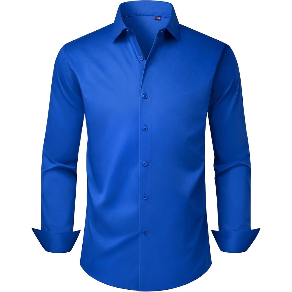 image:imageMens Dress Shirts Long Sleeve Stretch Wrinkle Free Work Button Down Shirt Business Formal Office Wedding Stretch Cotton Solid Fabric To Easy Care Breathable Comfortable Spread Collar Regular FitRoyal Blue