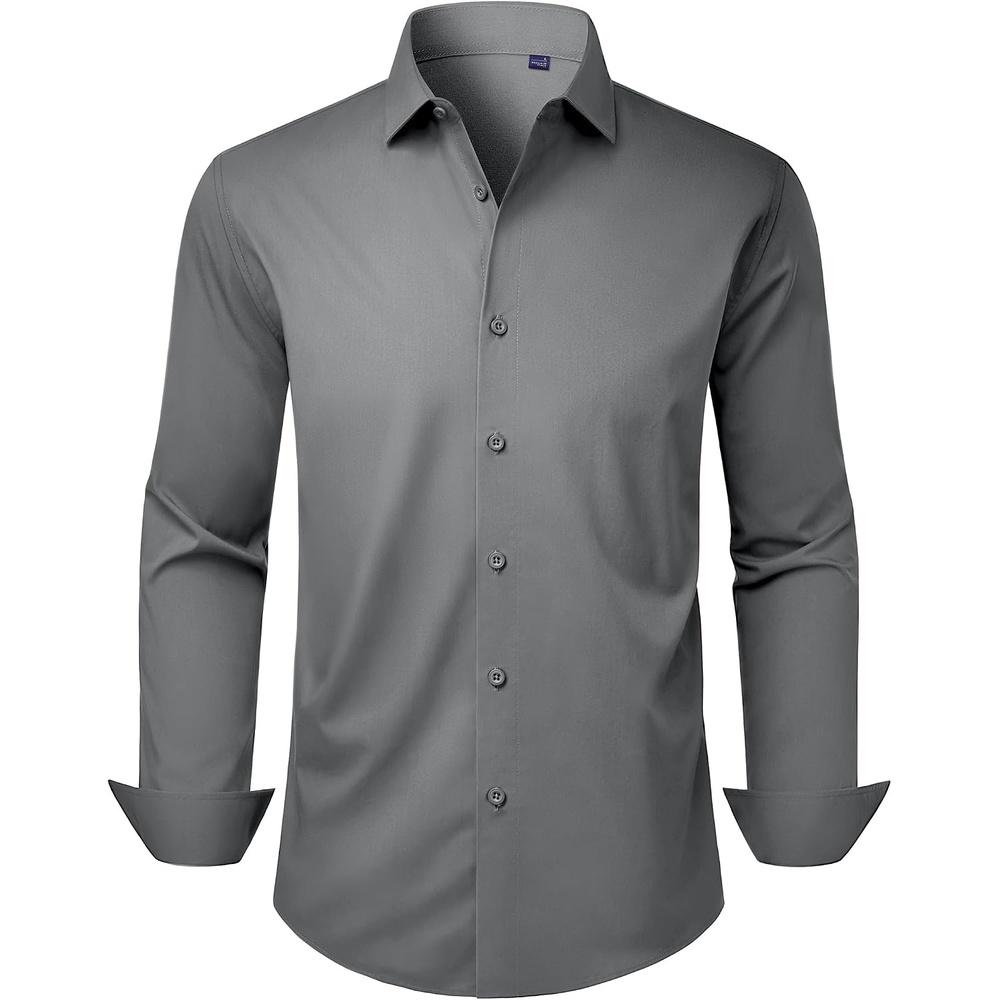image:imageMens Dress Shirts Long Sleeve Stretch Wrinkle Free Work Button Down Shirt Business Formal Office Wedding Stretch Cotton Solid Fabric To Easy Care Breathable Comfortable Spread Collar Regular FitGrey