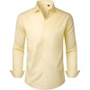 Men’s Dress Shirts Long Sleeve Stretch Wrinkle Free Work Button Down Shirt | Business Formal Office Wedding, Stretch Cotton Solid Fabric To Easy Care , Breathable Comfortable, Spread Collar Regular Fit(Yellow)