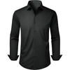 Men’s Dress Shirts Long Sleeve Stretch Wrinkle Free Work Button Down Shirt | Business Formal Office Wedding, Stretch Cotton Solid Fabric To Easy Care , Breathable Comfortable, Spread Collar Regular Fit(Black)