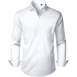 Men’s Dress Shirts Long Sleeve Stretch Wrinkle Free Work Button Down Shirt | Business Formal Office Wedding, Stretch Cotton Solid Fabric To Easy Care , Breathable Comfortable, Spread Collar Regular Fit(White)
