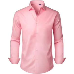 Men’s Dress Shirts Long Sleeve Stretch Wrinkle Free Work Button Down Shirt | Business Formal Office Wedding, Stretch Cotton Solid Fabric To Easy Care , Breathable Comfortable, Spread Collar Regular Fit(Pink)