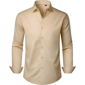 Men’s Dress Shirts Long Sleeve Stretch Wrinkle Free Work Button Down Shirt | Business Formal Office Wedding, Stretch Cotton Solid Fabric To Easy Care , Breathable Comfortable, Spread Collar Regular Fit(Tan)
