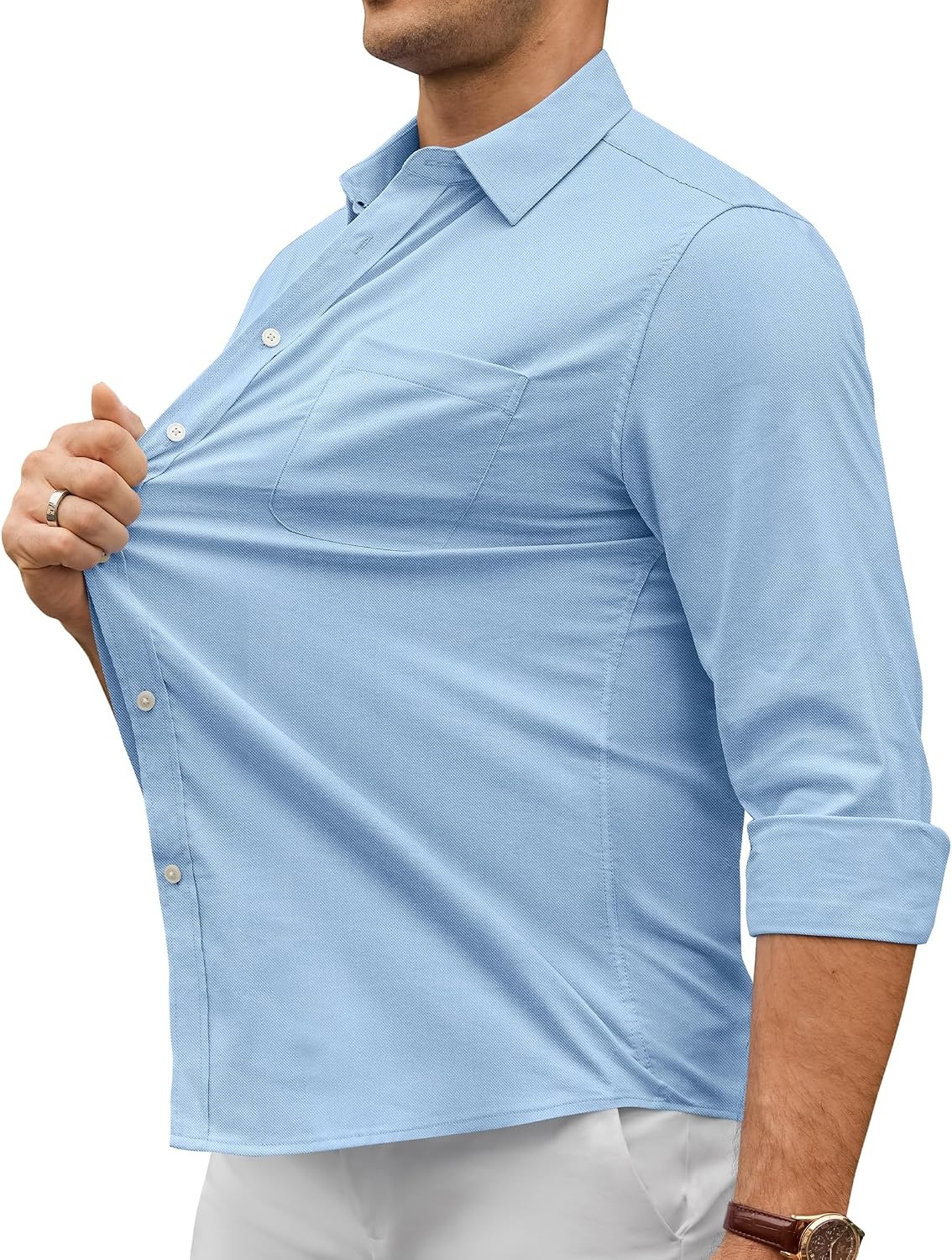 image:imageAlimens amp Gentle Mens Oxford Shirt Casual Stretch Long Sleeve Dress Shirt Smart Casual Tops Wrinkle Resistant Solid Untucked Fit with Chest Pocket Cotton Blend Casual Formal Business OccasionsLight Blue