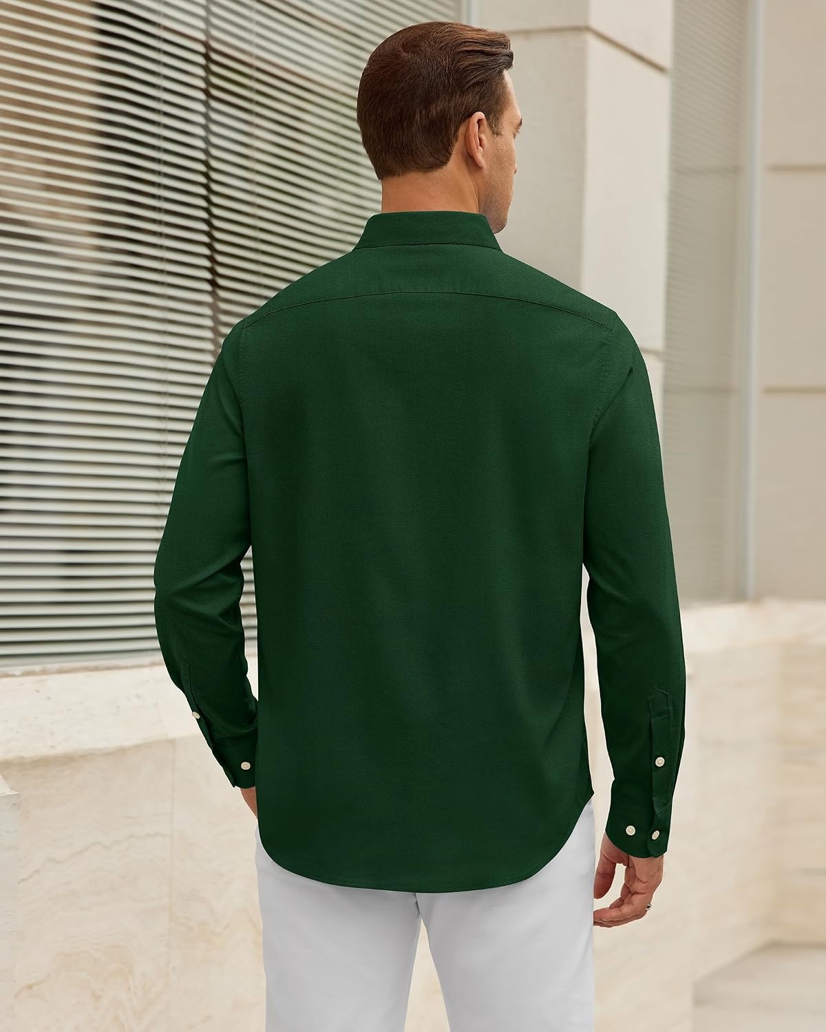 image:imageAlimens amp Gentle Mens Oxford Shirt Casual Stretch Long Sleeve Dress Shirt Smart Casual Tops Wrinkle Resistant Solid Untucked Fit with Chest Pocket Cotton Blend Casual Formal Business OccasionsDark Green