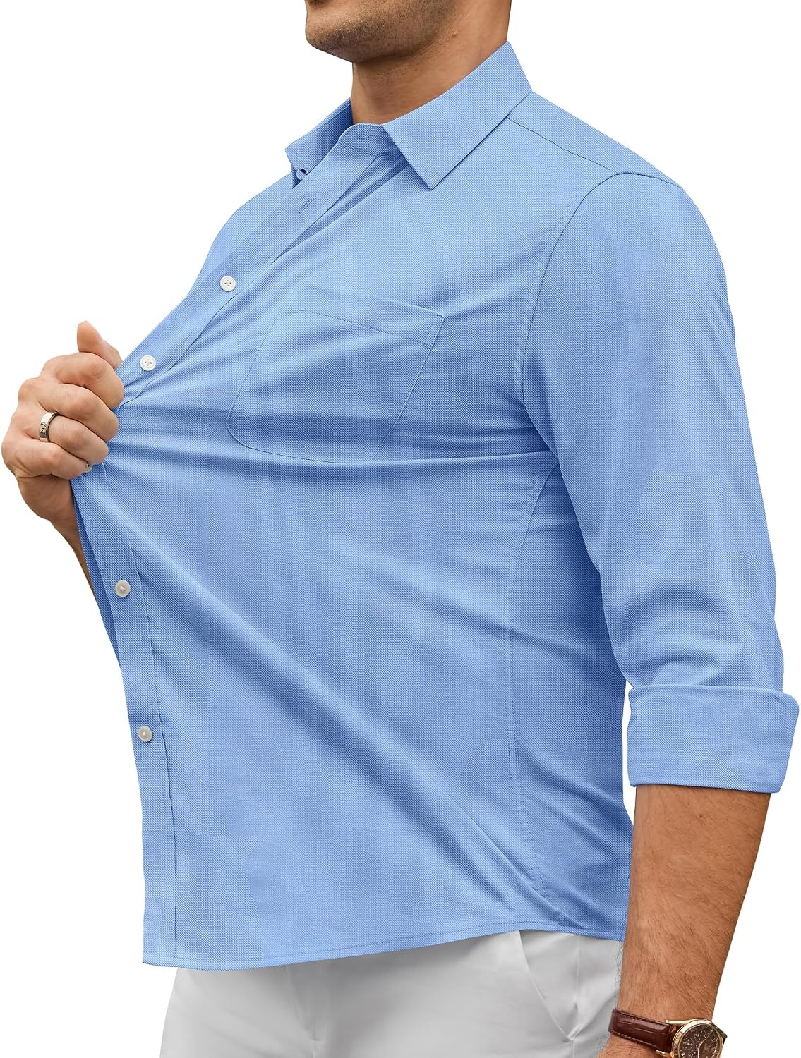 image:imageAlimens amp Gentle Mens Oxford Shirt Casual Stretch Long Sleeve Dress Shirt Smart Casual Tops Wrinkle Resistant Solid Untucked Fit with Chest Pocket Cotton Blend Casual Formal Business OccasionsBlue