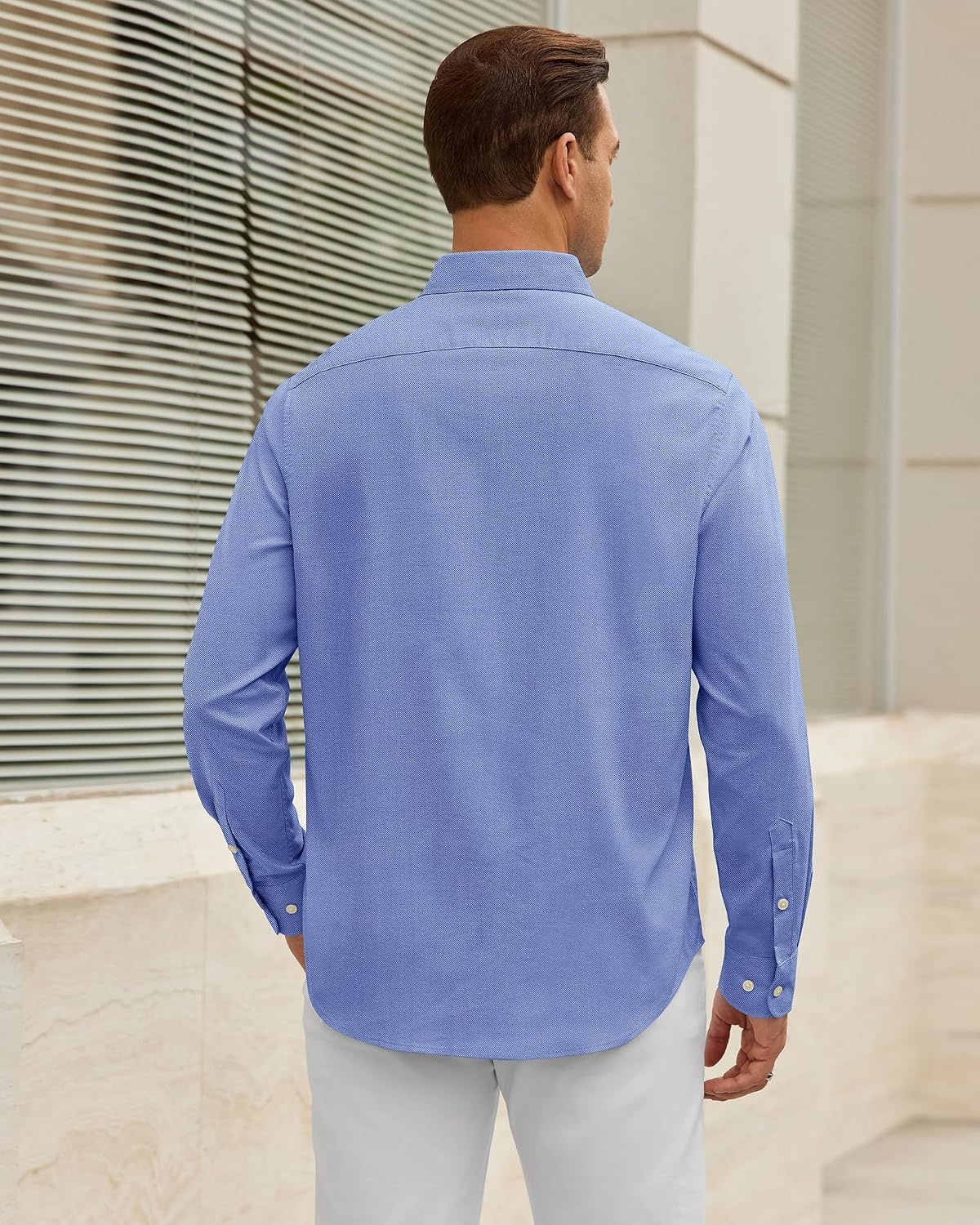 image:imageAlimens amp Gentle Mens Oxford Shirt Casual Stretch Long Sleeve Dress Shirt Smart Casual Tops Wrinkle Resistant Solid Untucked Fit with Chest Pocket Cotton Blend Casual Formal Business OccasionsDenim Blue