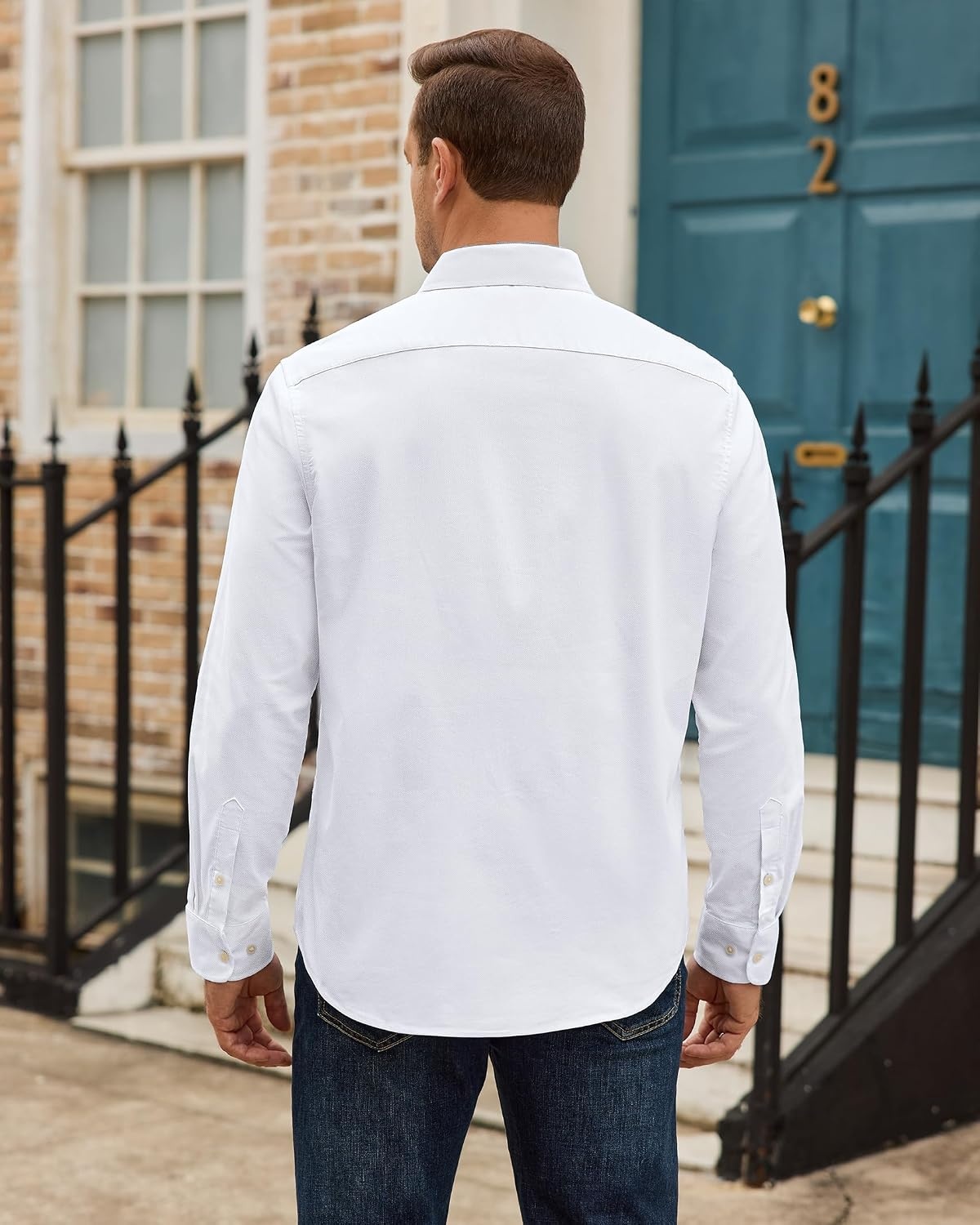 image:imageAlimens amp Gentle Mens Oxford Shirt Casual Stretch Long Sleeve Dress Shirt Smart Casual Tops Wrinkle Resistant Solid Untucked Fit with Chest Pocket Cotton Blend Casual Formal Business OccasionsWhite