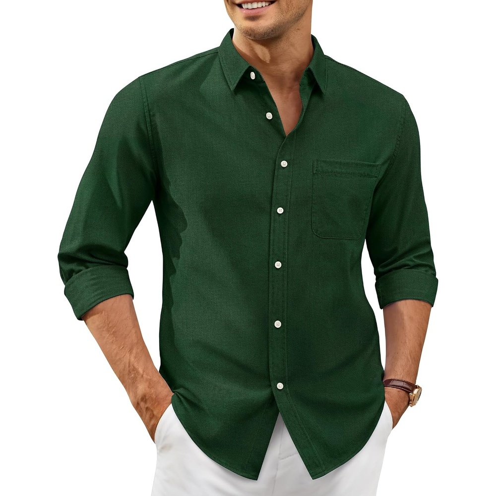 image:imageAlimens amp Gentle Mens Oxford Shirt Casual Stretch Long Sleeve Dress Shirt Smart Casual Tops Wrinkle Resistant Solid Untucked Fit with Chest Pocket Cotton Blend Casual Formal Business OccasionsDark Green