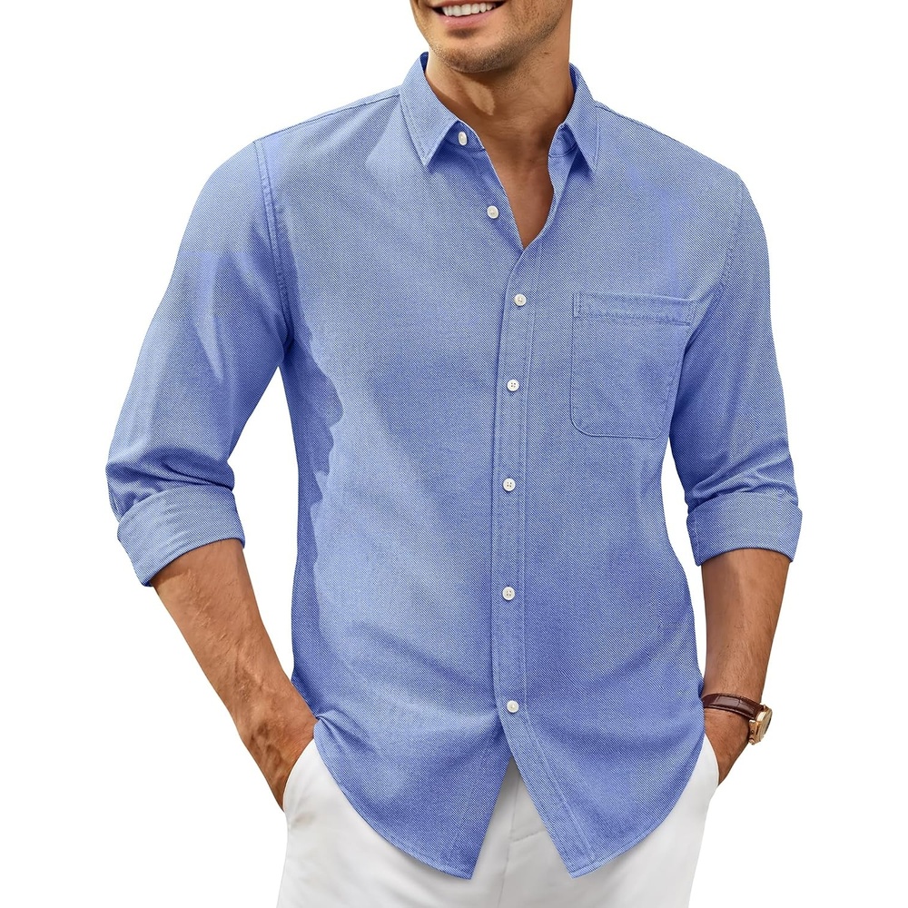image:imageAlimens amp Gentle Mens Oxford Shirt Casual Stretch Long Sleeve Dress Shirt Smart Casual Tops Wrinkle Resistant Solid Untucked Fit with Chest Pocket Cotton Blend Casual Formal Business OccasionsDenim Blue
