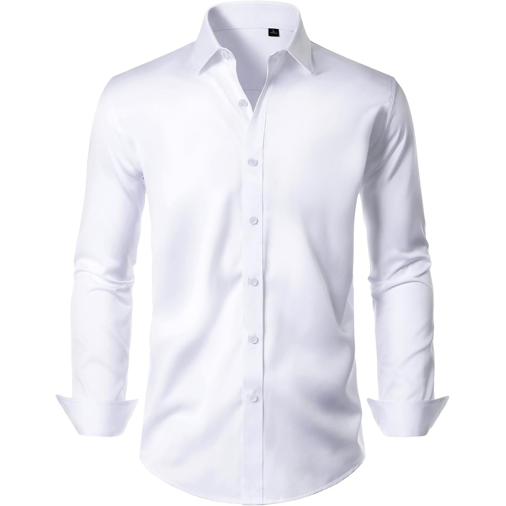image:imageMens Dress Shirt Long Sleeve Wrinkle Free Stretch Button Down Shirts Non Iron Regular Fit Solid Color Button Up for Business Casual Wedding Office Work Party Dating Interview Meeting FormalSolid White