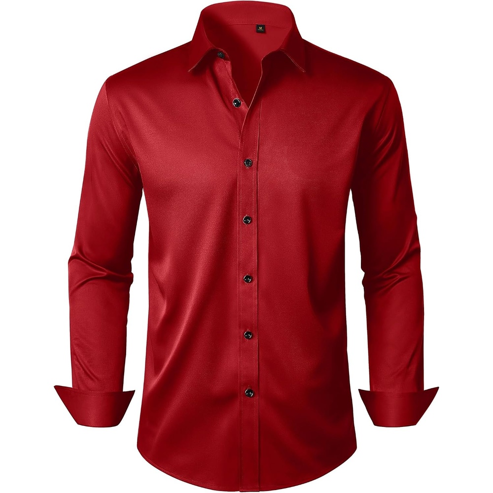 image:imageMens Dress Shirt Long Sleeve Wrinkle Free Stretch Button Down Shirts  Non Iron Regular Fit Solid Color Button Up for Business Casual Wedding Office Work Party Dating Interview Meeting FormalRed