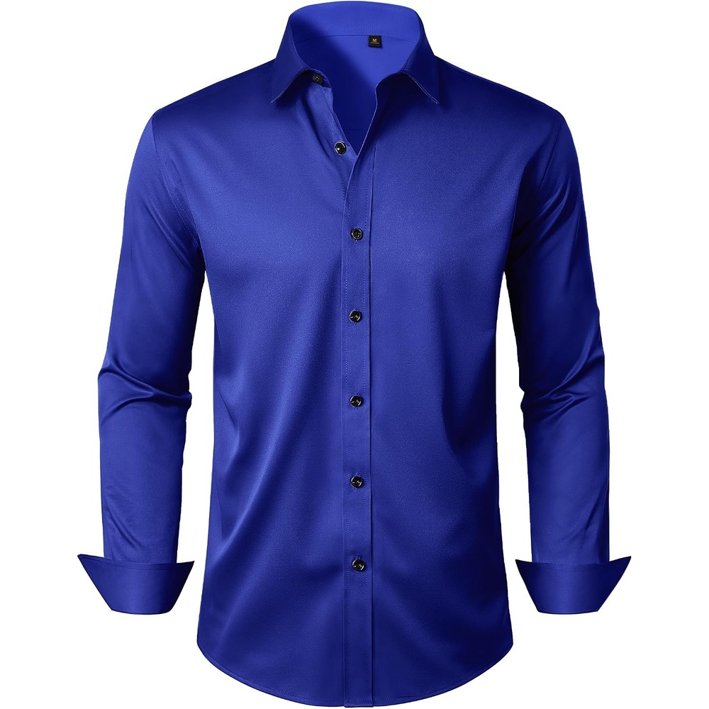 image:imageMens Dress Shirt Long Sleeve Wrinkle Free Stretch Button Down Shirts Non Iron Regular Fit Solid Color Button Up for Business Casual Wedding Office Work Party Dating Interview Meeting FormalRoyal Blue
