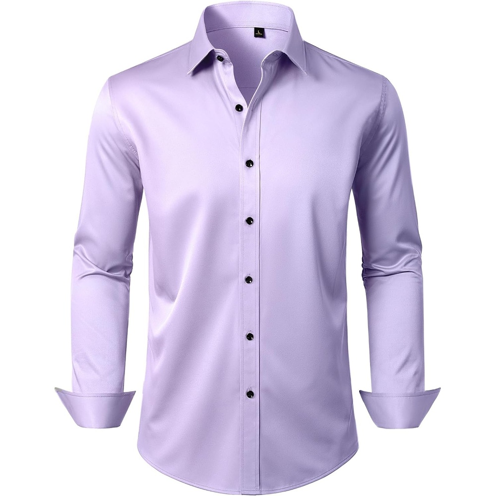 image:imageMens Dress Shirt Long Sleeve Wrinkle Free Stretch Button Down Shirts Non Iron Regular Fit Solid Color Button Up for Business Casual Wedding Office Work Party Dating Interview Meeting FormalLavender