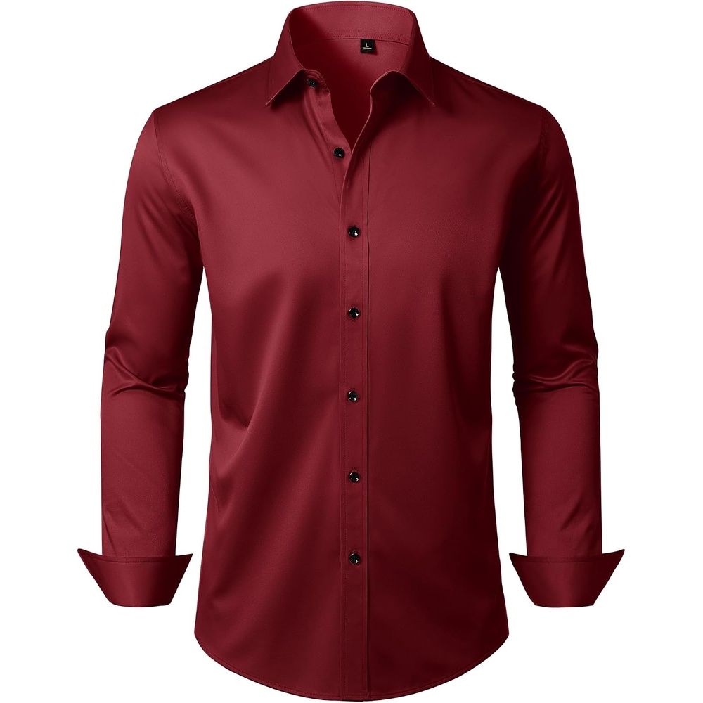 image:imageMens Dress Shirt Long Sleeve Wrinkle Free Stretch Button Down Shirts  Non Iron Regular Fit Solid Color Button Up for Business Casual Wedding Office Work Party Dating Interview Meeting FormalBurgundy
