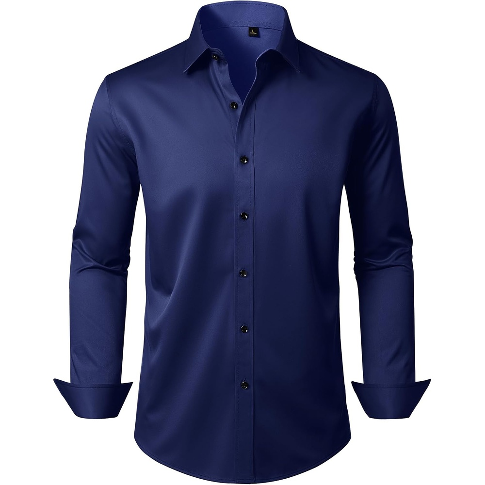 image:imageMens Dress Shirt Long Sleeve Wrinkle Free Stretch Button Down Shirts Non Iron Regular Fit Solid Color Button Up for Business Casual Wedding Office Work Party Dating Interview Meeting FormalNavy Blue