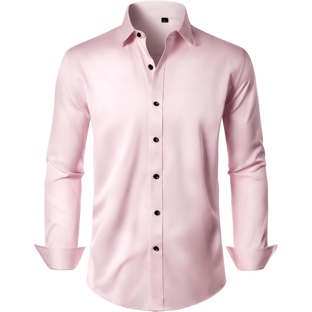 image:imageMens Dress Shirt Long Sleeve Wrinkle Free Stretch Button Down Shirts Non Iron Regular Fit Solid Color Button Up for Business Casual Wedding Office Work Party Dating Interview Meeting FormalPink