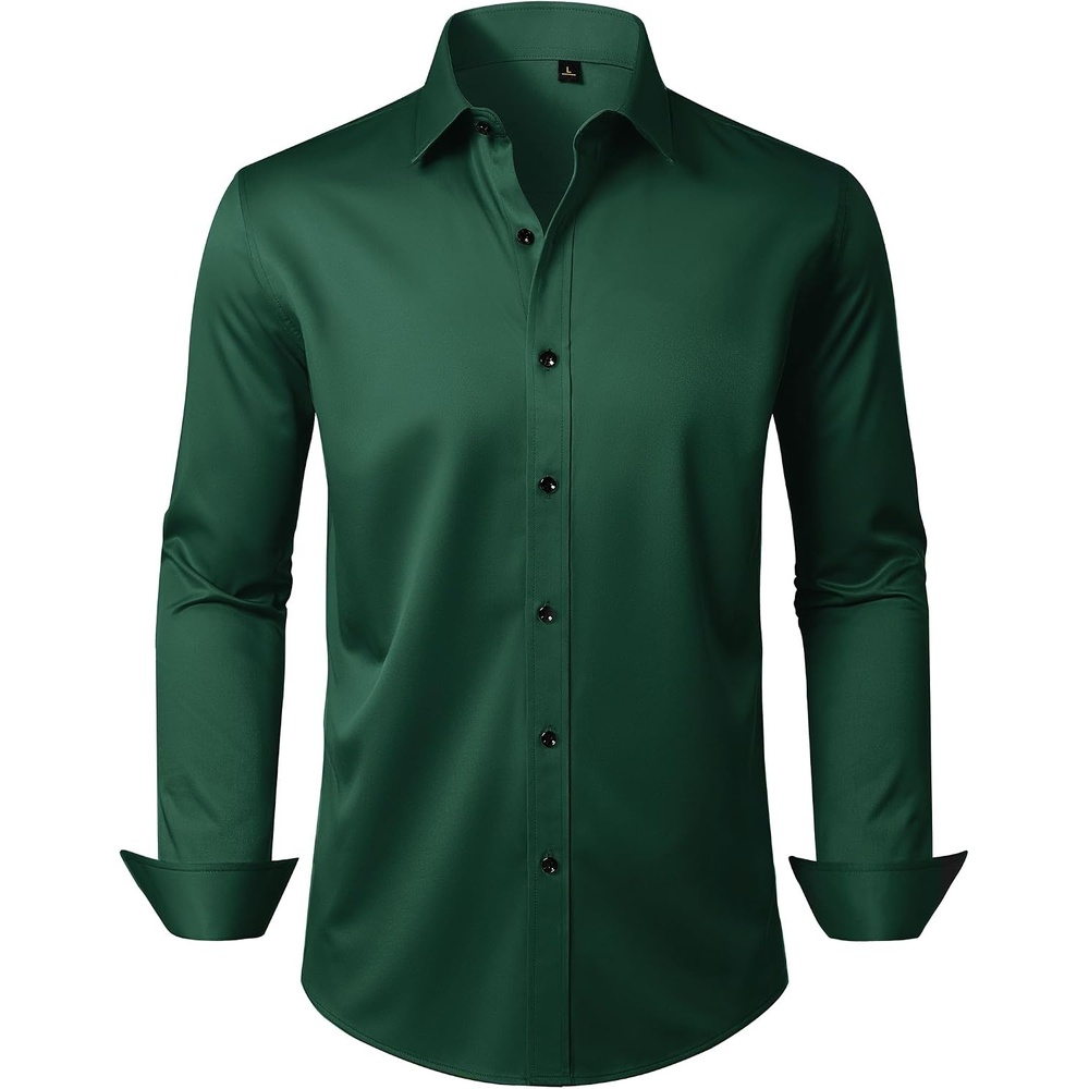 image:imageMens Dress Shirt Long Sleeve Wrinkle Free Stretch Button Down Shirts Non Iron Regular Fit Solid Color Button Up for Business Casual Wedding Office Work Party Dating Interview Meeting FormalGreen