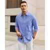 Alimens & Gentle Mens Oxford Shirt Casual Stretch Long Sleeve Dress Shirt | Smart Casual Tops, Wrinkle Resistant, Solid, Untucked Fit, with Chest Pocket, Cotton Blend, Casual Formal Business Occasions(Denim Blue)