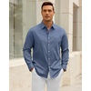 Alimens & Gentle Mens Oxford Shirt Casual Stretch Long Sleeve Dress Shirt | Smart Casual Tops, Wrinkle Resistant, Solid, Untucked Fit, with Chest Pocket, Cotton Blend, Casual Formal Business Occasions(Dusty Blue)